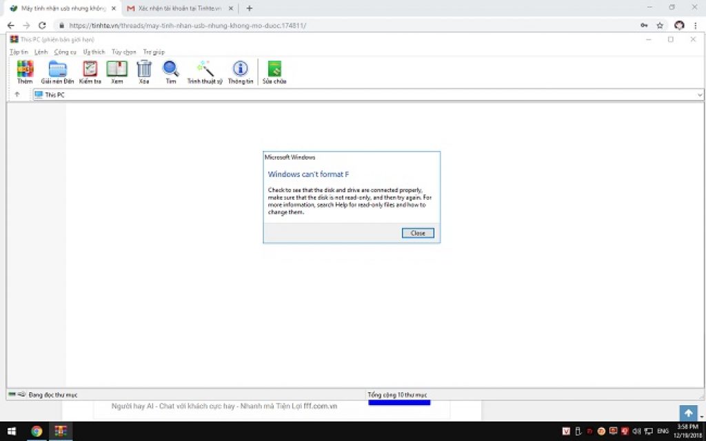 usb không format được máy tính nhận usb nhưng mở không ra
